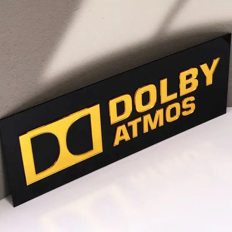 Home Cinema Dts X - لافتات سينما منزلية من الأكريليك الذهبي