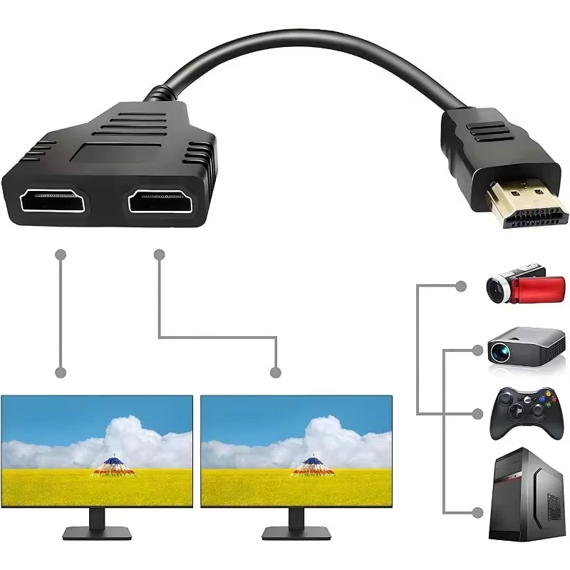 Home Cinema With Projector - كابل مقسم مزدوج متوافق مع HDMI